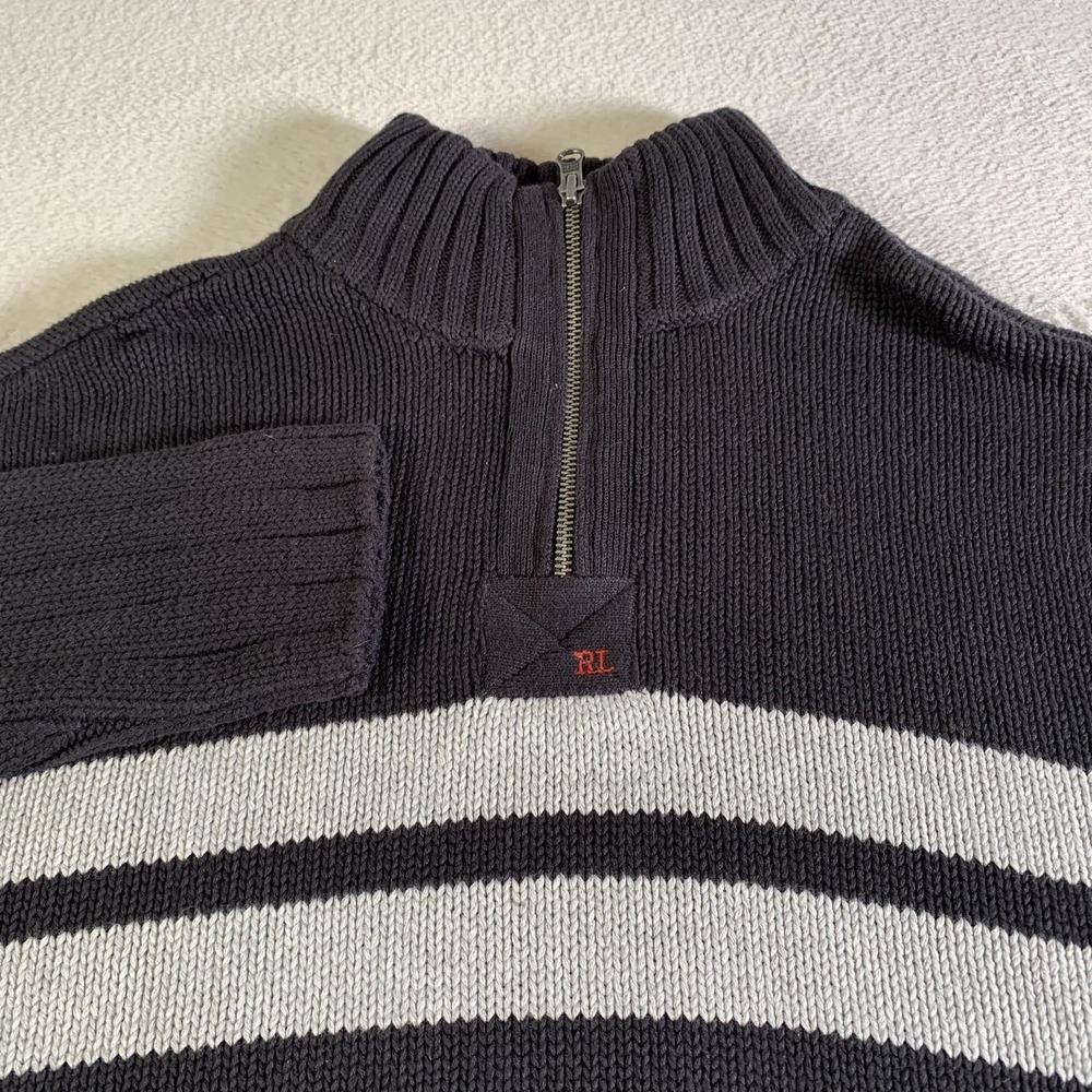 Polo Jeans Company Sweater Mens Medium Blue Quarter Zip Mock Neck Striped Knit